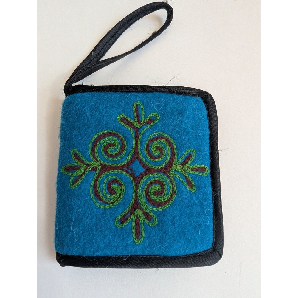 Hand Crafted Felt Kyrgyz Bifold Wallet Embroidered Blue NEW